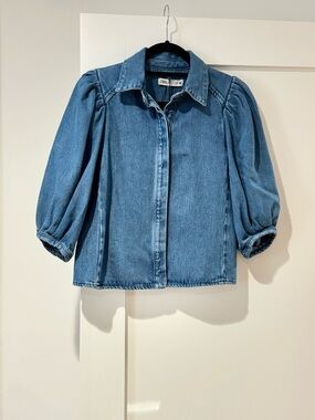 Zara Blue Puff Sleeve Denim Shirt